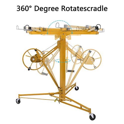 16 FT Drywall Lift Panel Rolling Hoist Jack Lifter Sheetrock with Adjustable Telescopic Arm, Yellow G3612