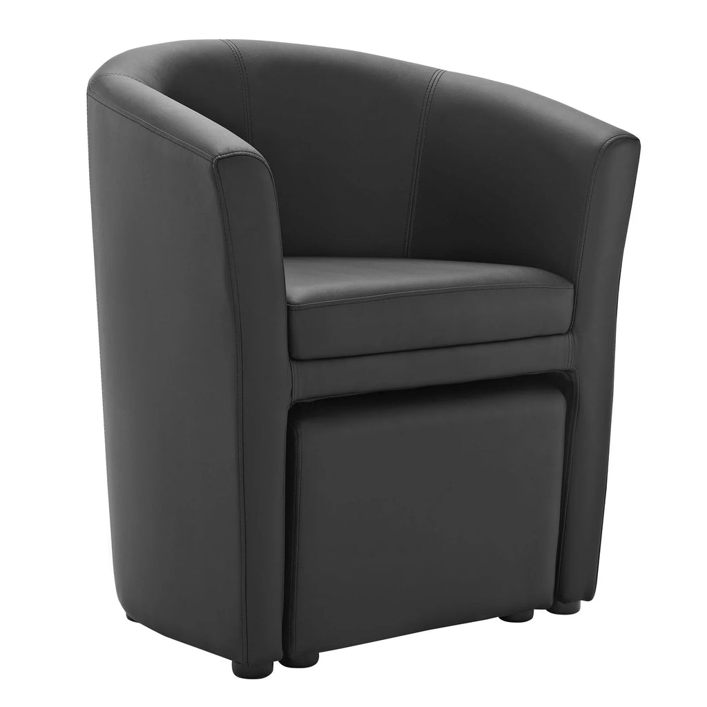 Black Faux Leather Armchair and Ottoman D895