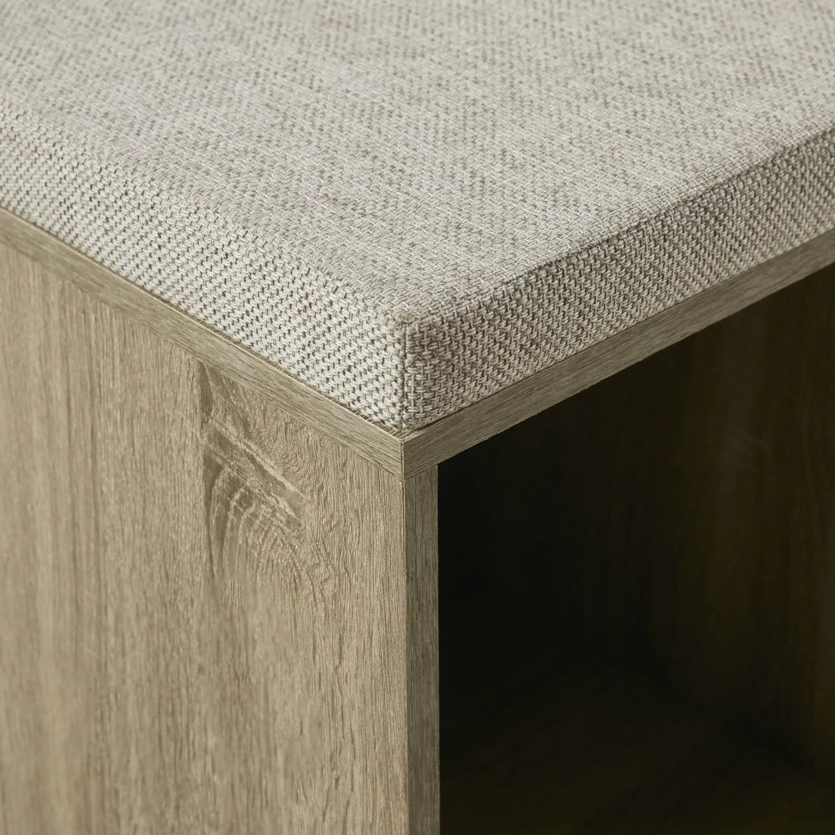 3 Cube Gray Wood Storage Bench with Upholstered Seat Cushion B53861