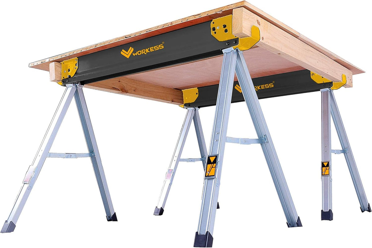 Sawhorse Portable Folding Workbench, 1300lbs Capacity 2 Positions, 2 Pack E52284