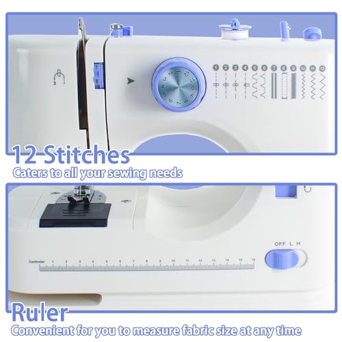 Portable Sewing Machine with 12 Built-in Stitches, 2 Speed, White Blue B7678
