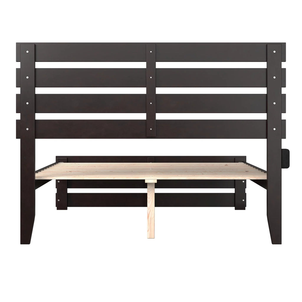 Solid Wood Full Bed with Footboard and USB Charger in Espresso T510870