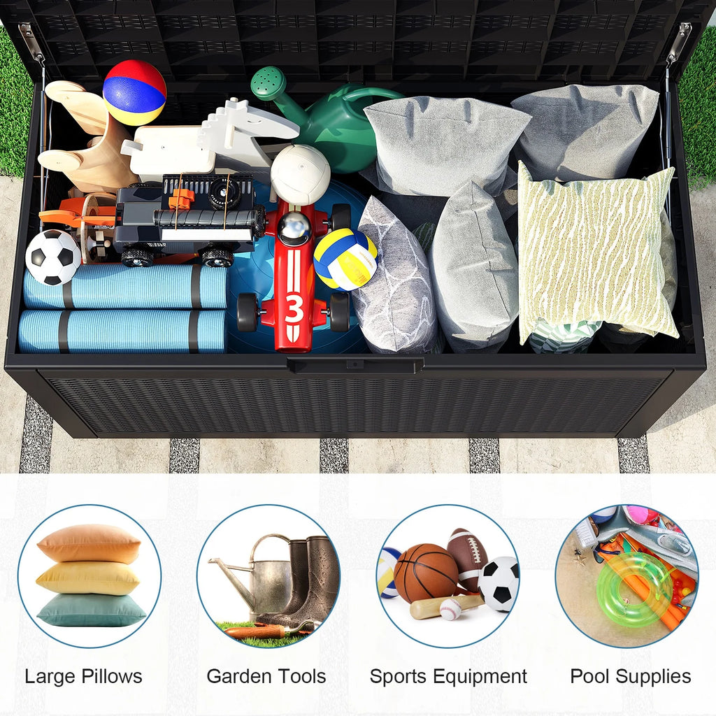 100 Gallon Waterproof Rattan Resin Outdoor Storage Deck Box with Divider W5384