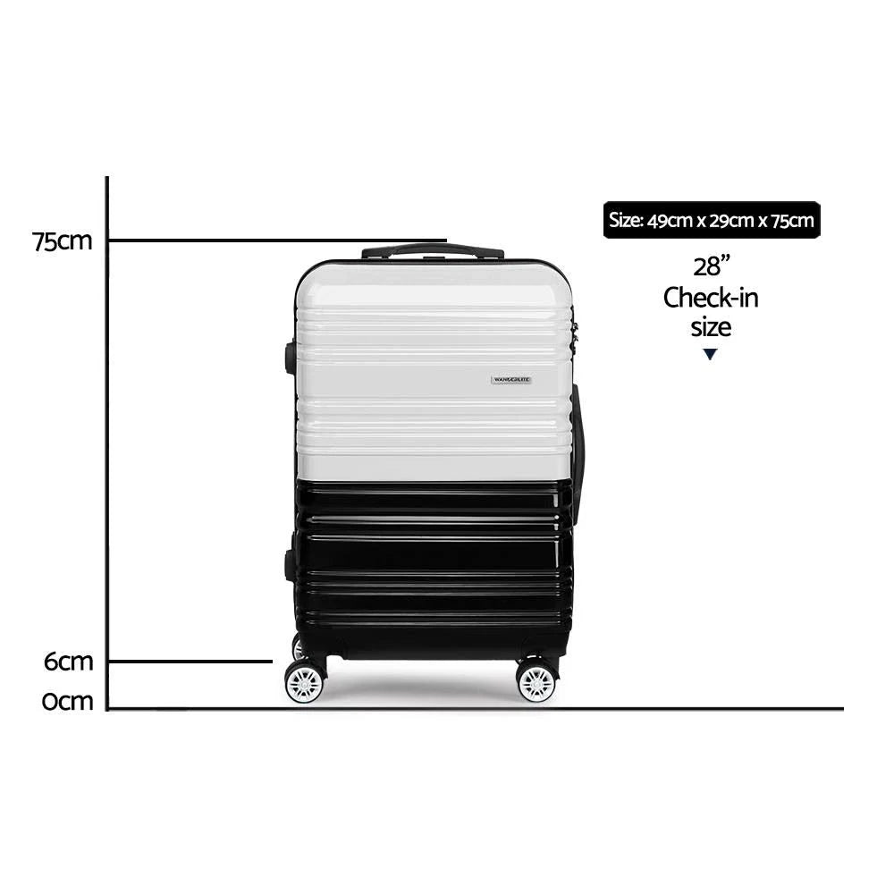 Lightweight Hard Suitcase Luggage Black & White W156