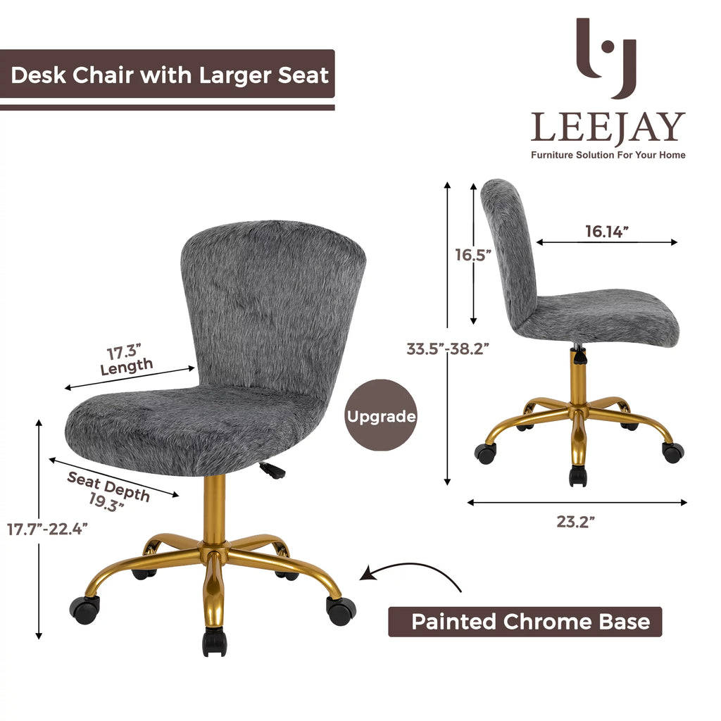 Fuzzy White Gold Armless Swivel Chair Set of 2 X2259