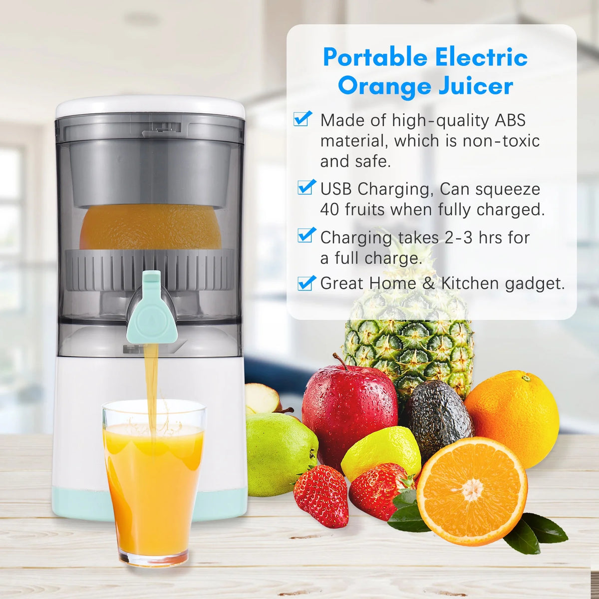 Electric Orange Juice Squeezer Portable Citrus Juicer USB Powered Detachable Washable W8395