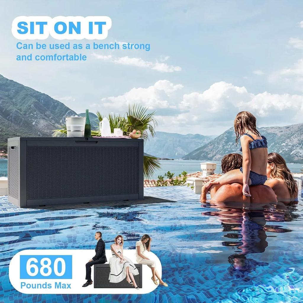 100 Gallon Waterproof Rattan Resin Outdoor Storage Deck Box with Divider W5384