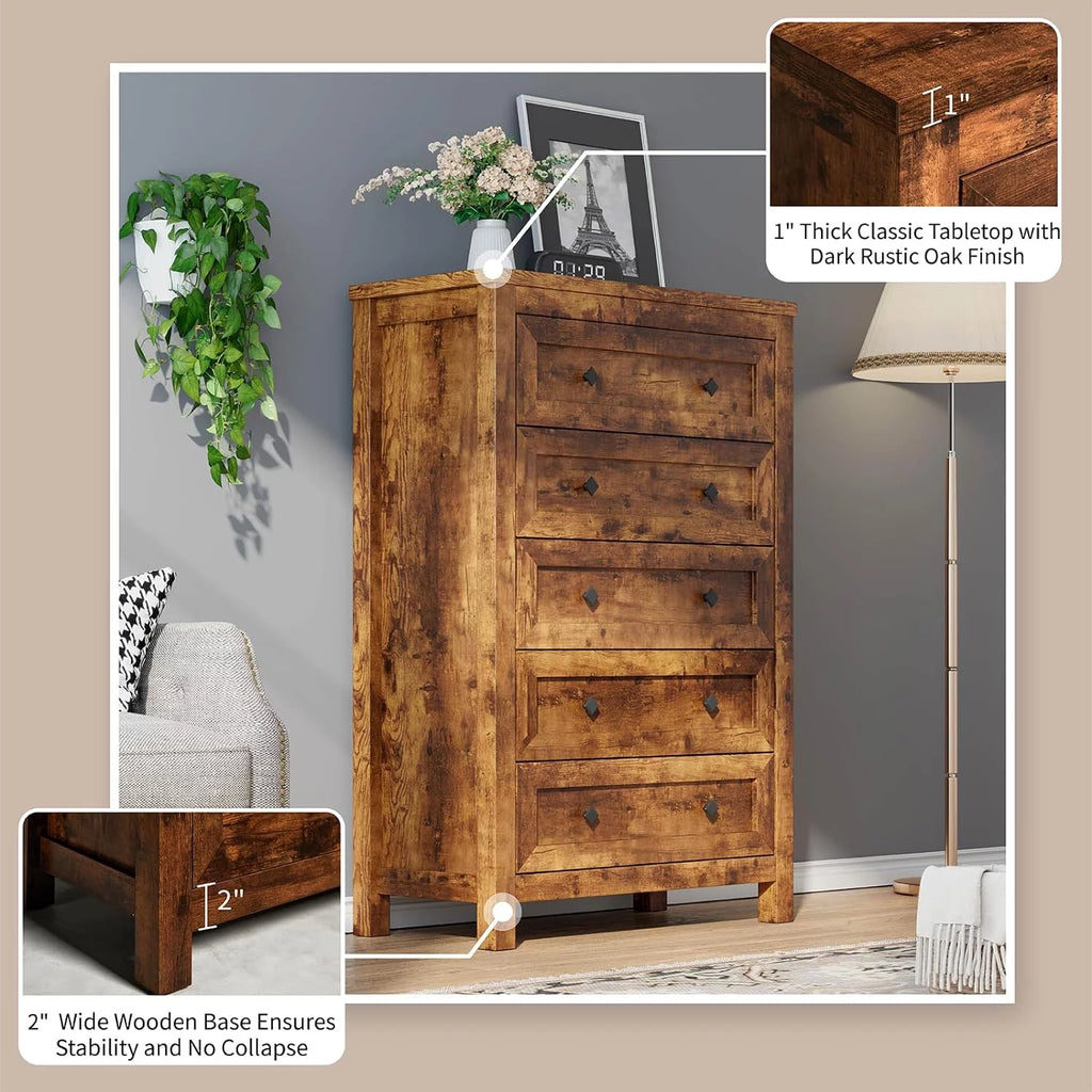Farmhouse 5 Drawers Wood Dresser X88077