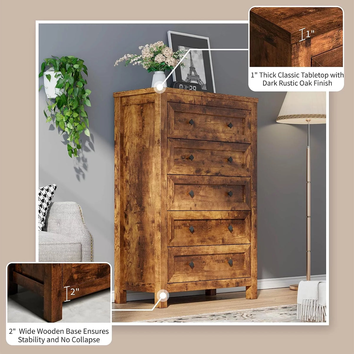 Farmhouse 5 Drawers Wood Dresser X88077