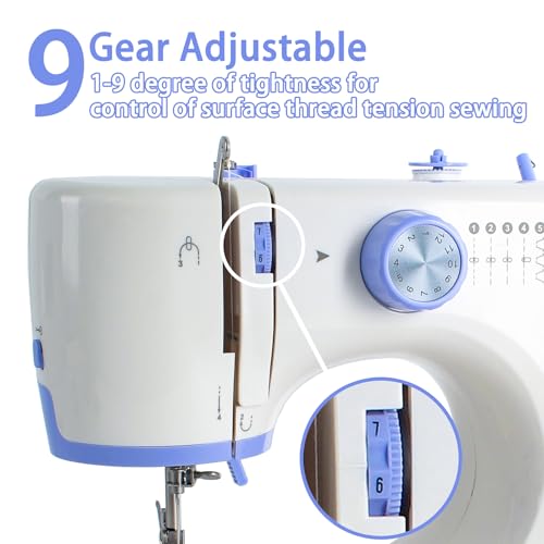 Portable Sewing Machine with 12 Built-in Stitches, 2 Speed, White Blue B7678