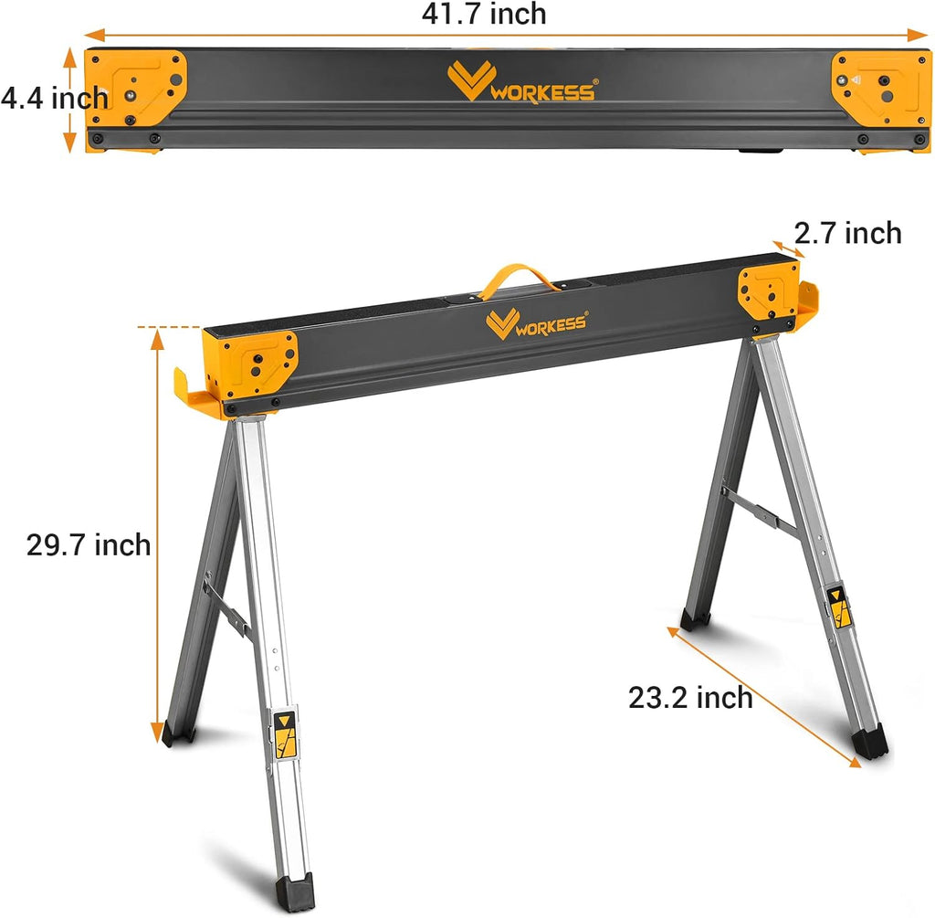 Sawhorse Portable Folding Workbench, 1300lbs Capacity 2 Positions, 2 Pack E52284