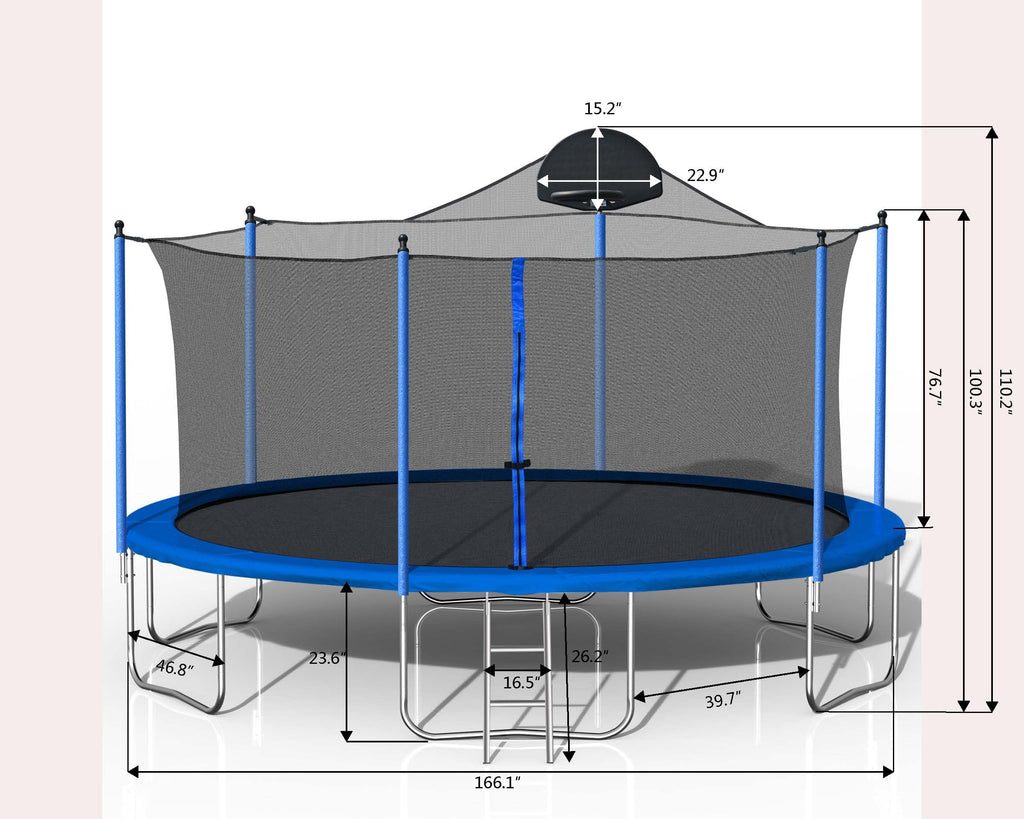 14FT Kids Trampoline with Basketball Hoop and Ladder M465