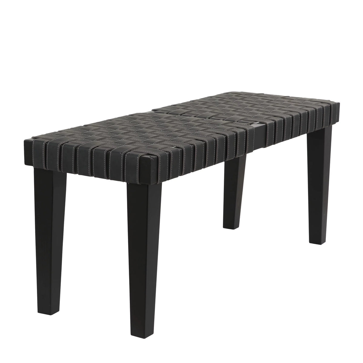 Black Wood Woven Bench A551