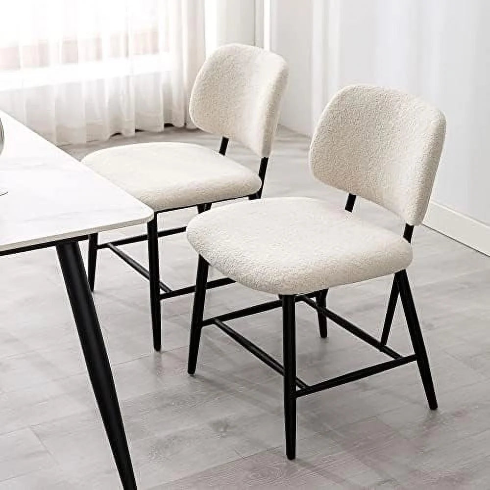 Ivory White Upholstered Armless Dining Chair with Backrest V141722