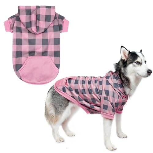 Red Plaid Dog Hoodie with Hat and Pocket O335