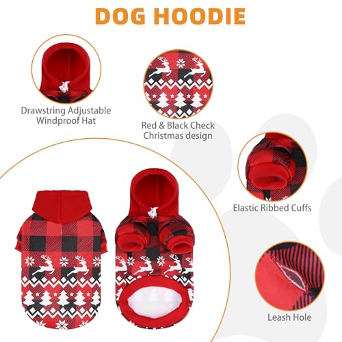 Red Plaid Dog Hoodie with Hat and Pocket O335