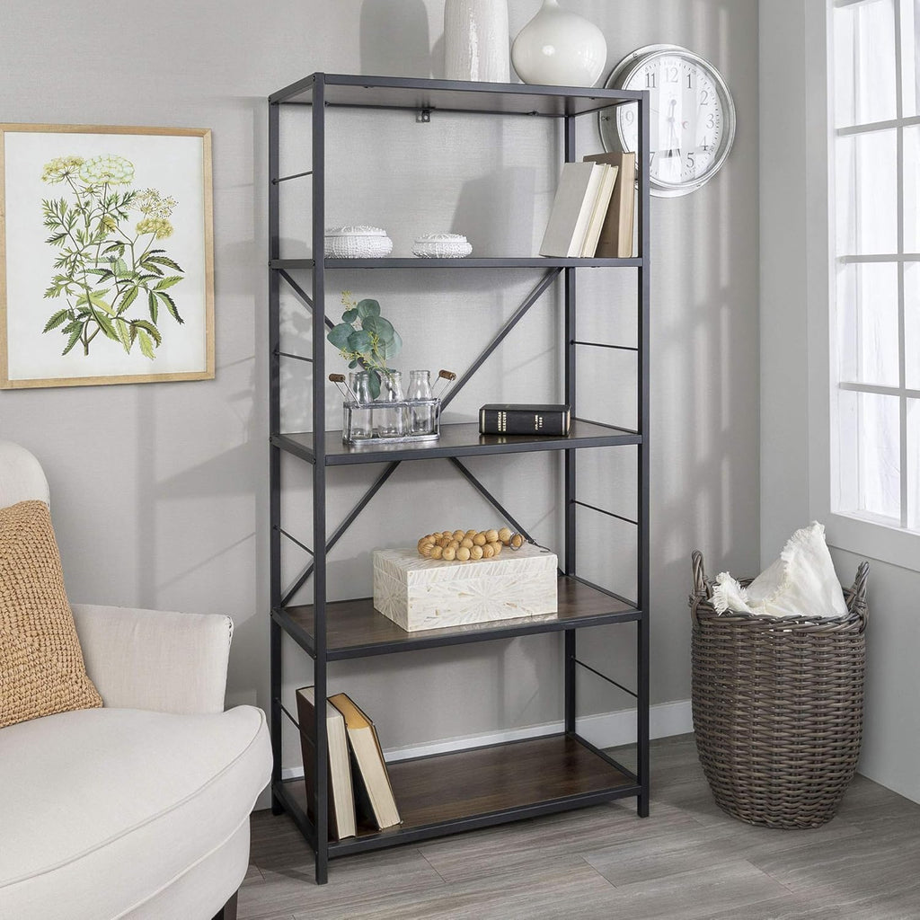 4 Tier Rustic Wood Metal Bookcase Y10378