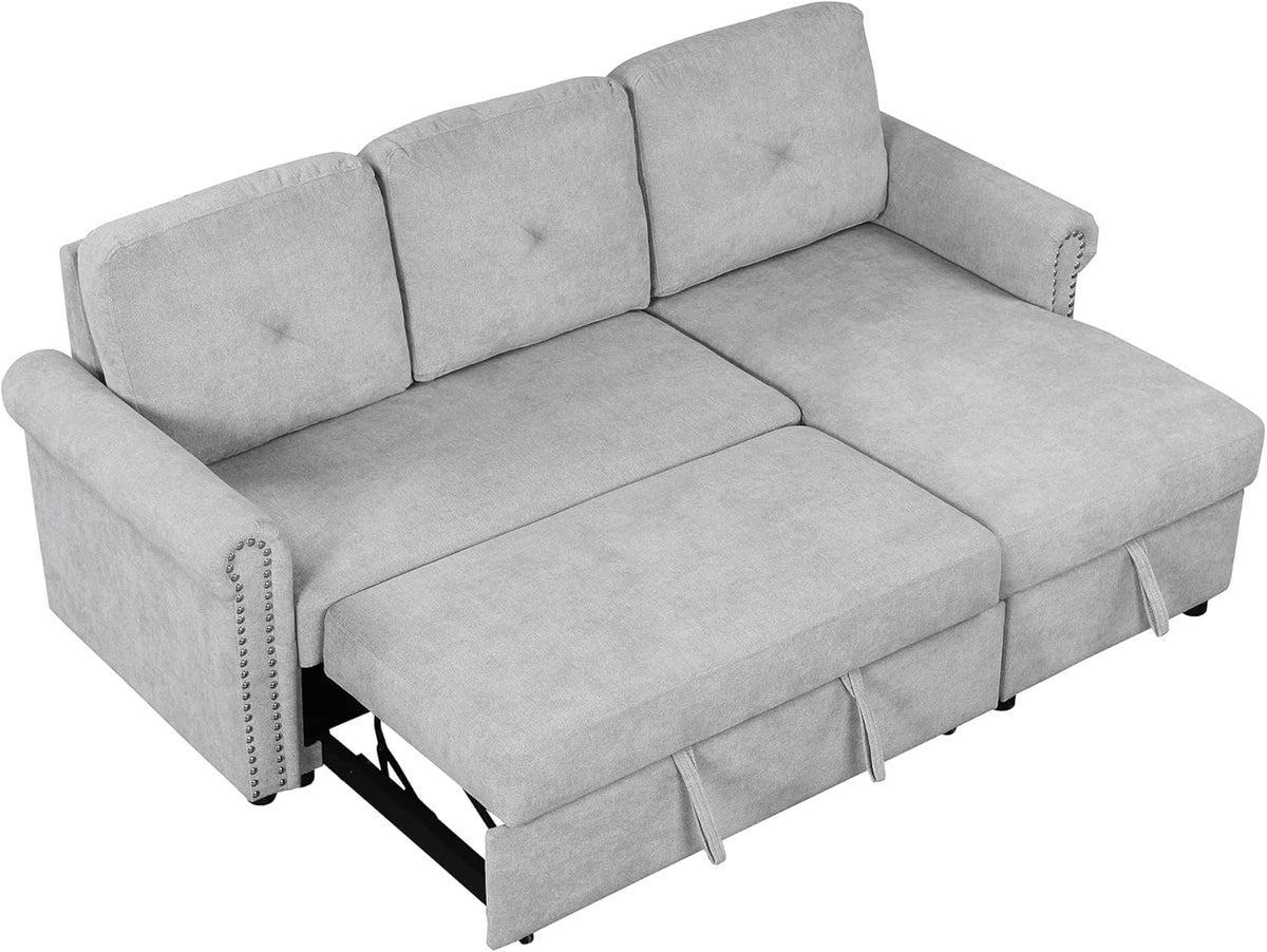 Gray Modular Convertible Sleeper Sofa Bed with Storage Chaise M41584