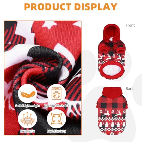 Red Plaid Dog Hoodie with Hat and Pocket O335