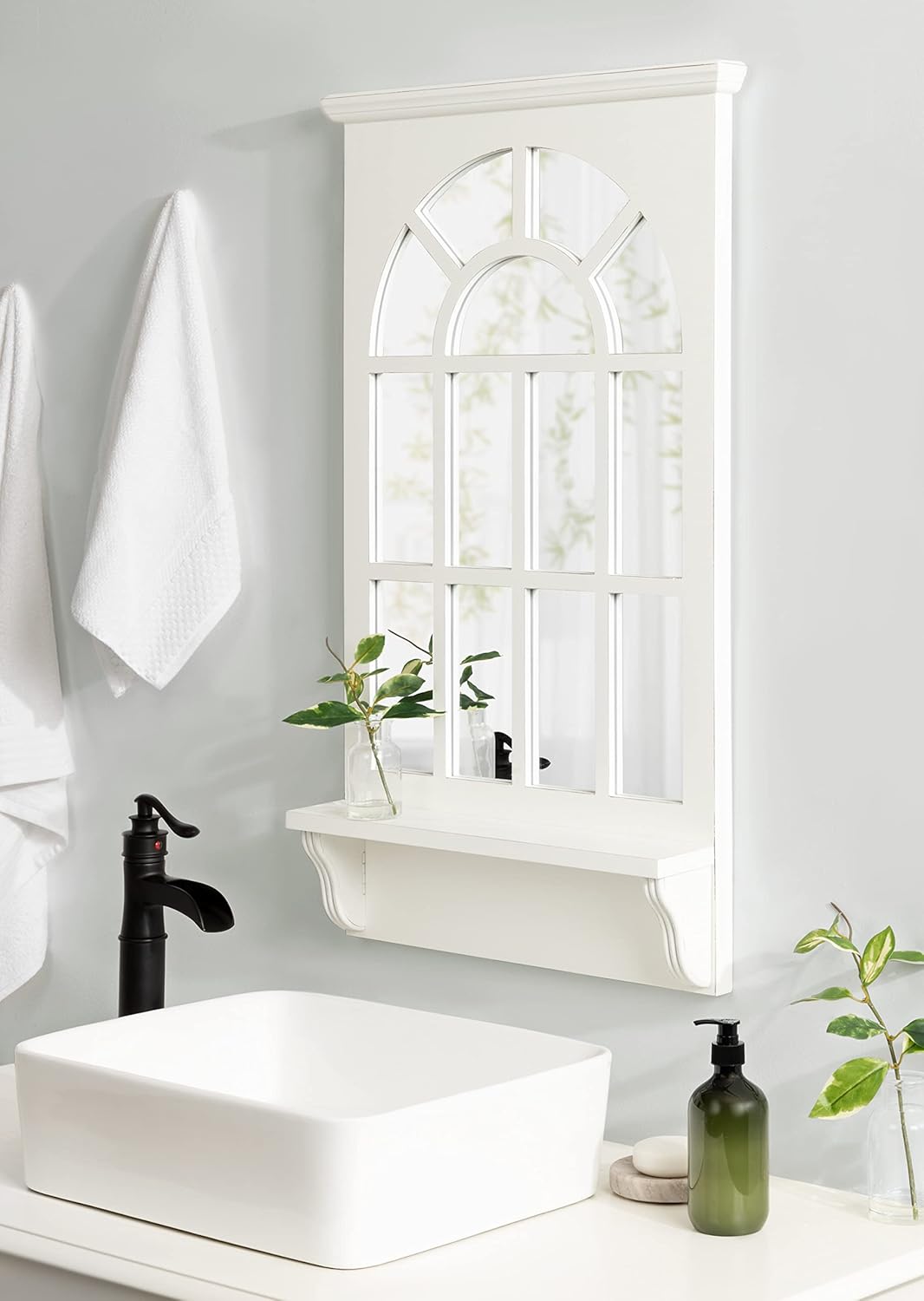 Traditional Arched Mirror with Shelf, 21 x 36, White M36298