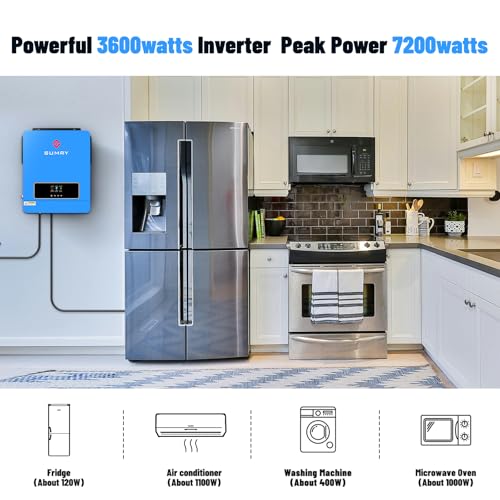 3600W Solar Inverter Charger, DC 24V to AC 110V Hybrid Inverter with 120A MPPT Controller, Pure Sine Wave H83034