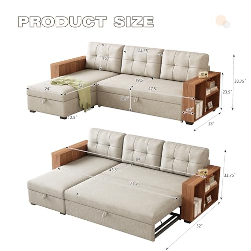Dark Grey L-Shape Convertible Sleeper Sofa with Pull Out Bed and Storage Recliner I5610