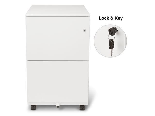 White 2-Drawer Metal Mobile File Cabinet with Lock T5604