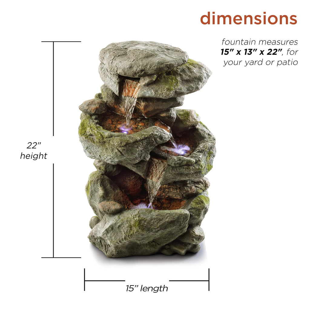 22" Outdoor 3-Tier Rock Tabletop Fountain W382