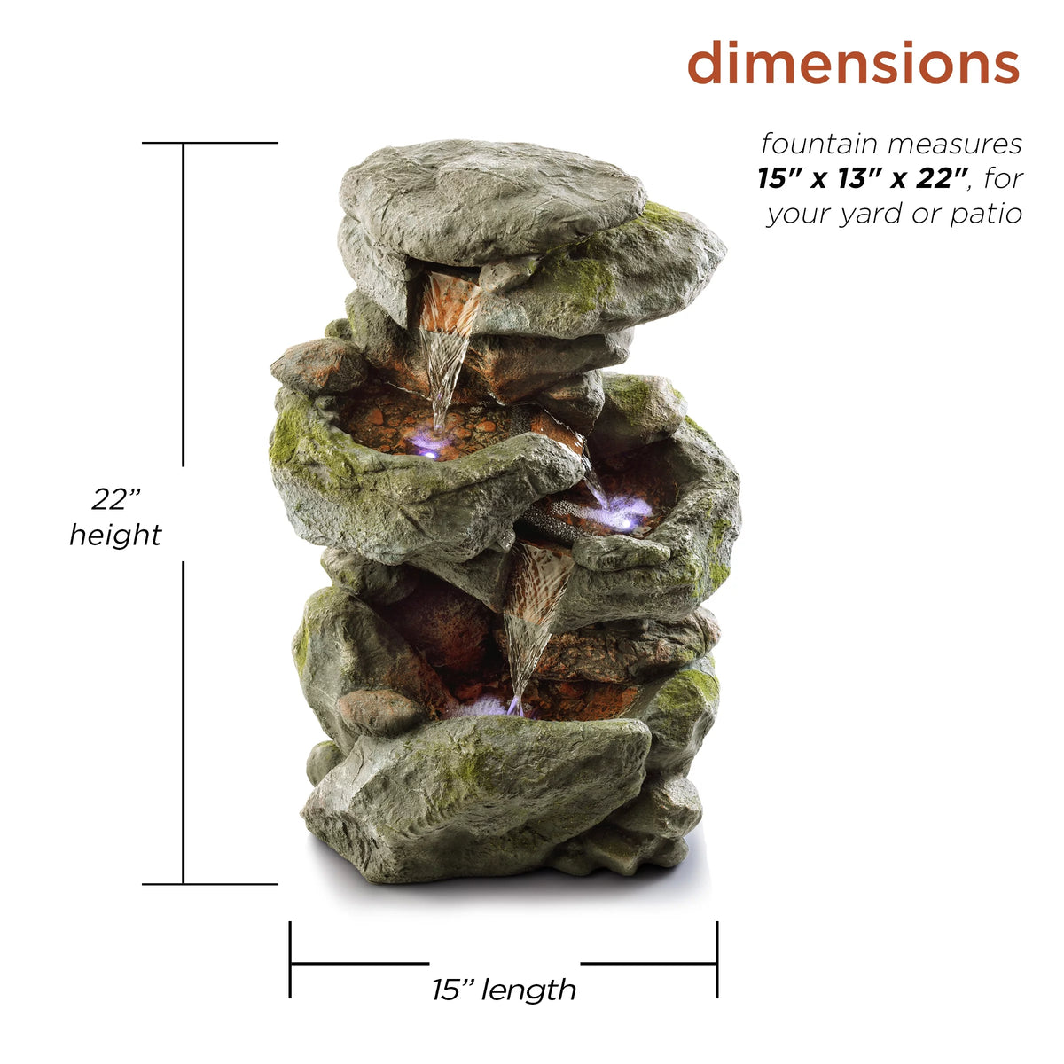 22" Outdoor 3-Tier Rock Tabletop Fountain W382
