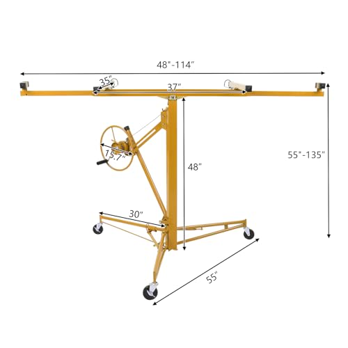 16 FT Drywall Lift Panel Rolling Hoist Jack Lifter Sheetrock with Adjustable Telescopic Arm, Yellow G3612