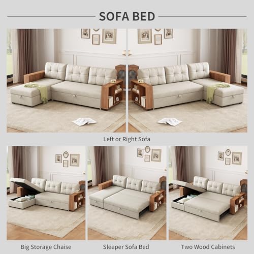 Dark Grey L-Shape Convertible Sleeper Sofa with Pull Out Bed and Storage Recliner I5610