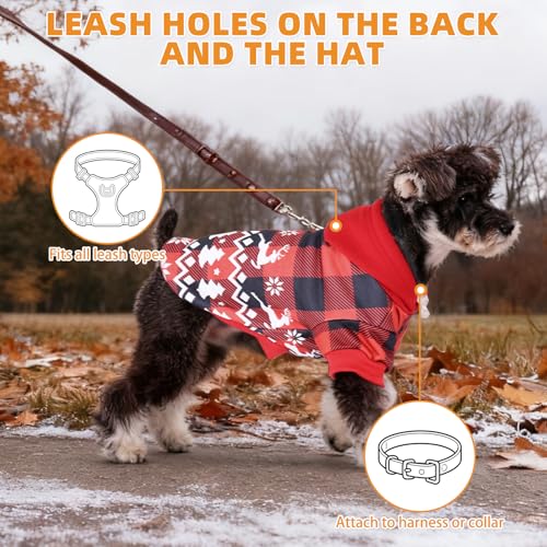 Red Plaid Dog Hoodie with Hat and Pocket O335