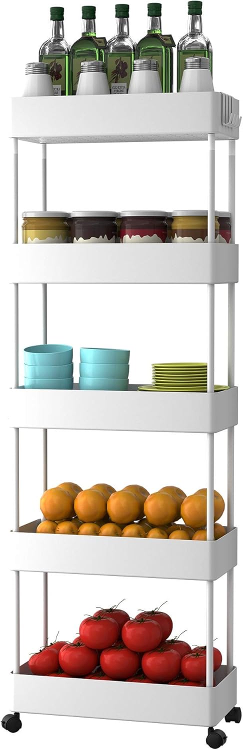 5 Tier Slim Rolling Storage Cart with Wheels P4566