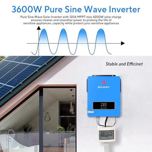 3600W Solar Inverter Charger, DC 24V to AC 110V Hybrid Inverter with 120A MPPT Controller, Pure Sine Wave H83034