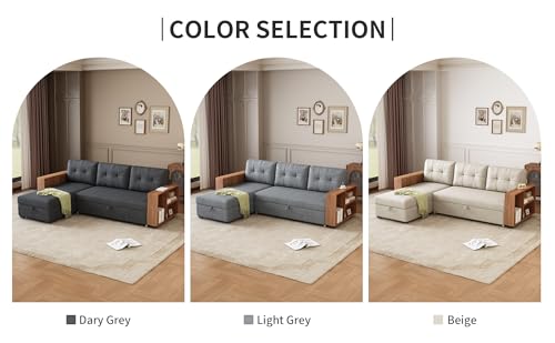 Dark Grey L-Shape Convertible Sleeper Sofa with Pull Out Bed and Storage Recliner I5610