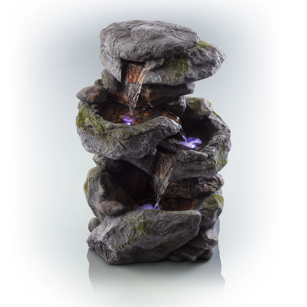 22" Outdoor 3-Tier Rock Tabletop Fountain W382
