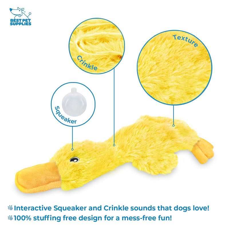 Crinkle Dog Toy No Stuffing Duck with Soft Squeaker E18693