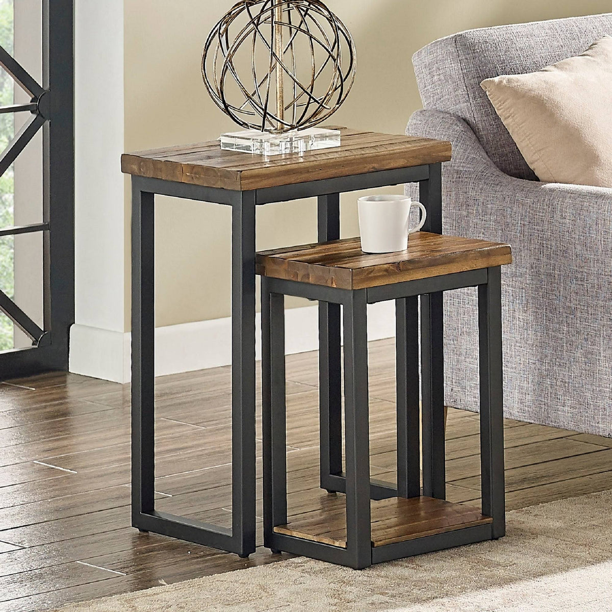Rustic Wood Nesting End Tables (Set of 2) B821159