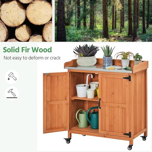 Brown Wooden Potting Bench Table R72390
