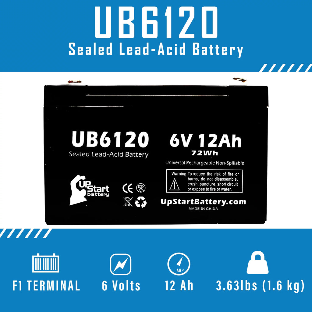 6V 12Ah Sealed Lead Acid Battery with F1 to F2 Terminal Adapters H9524