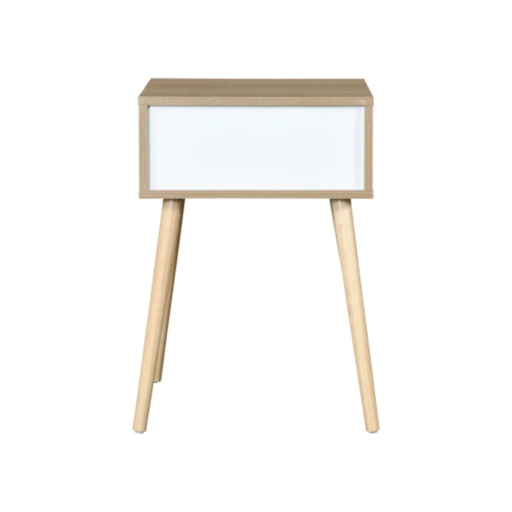 White 1 Drawer Side Table with Rubber Wood Legs S18748