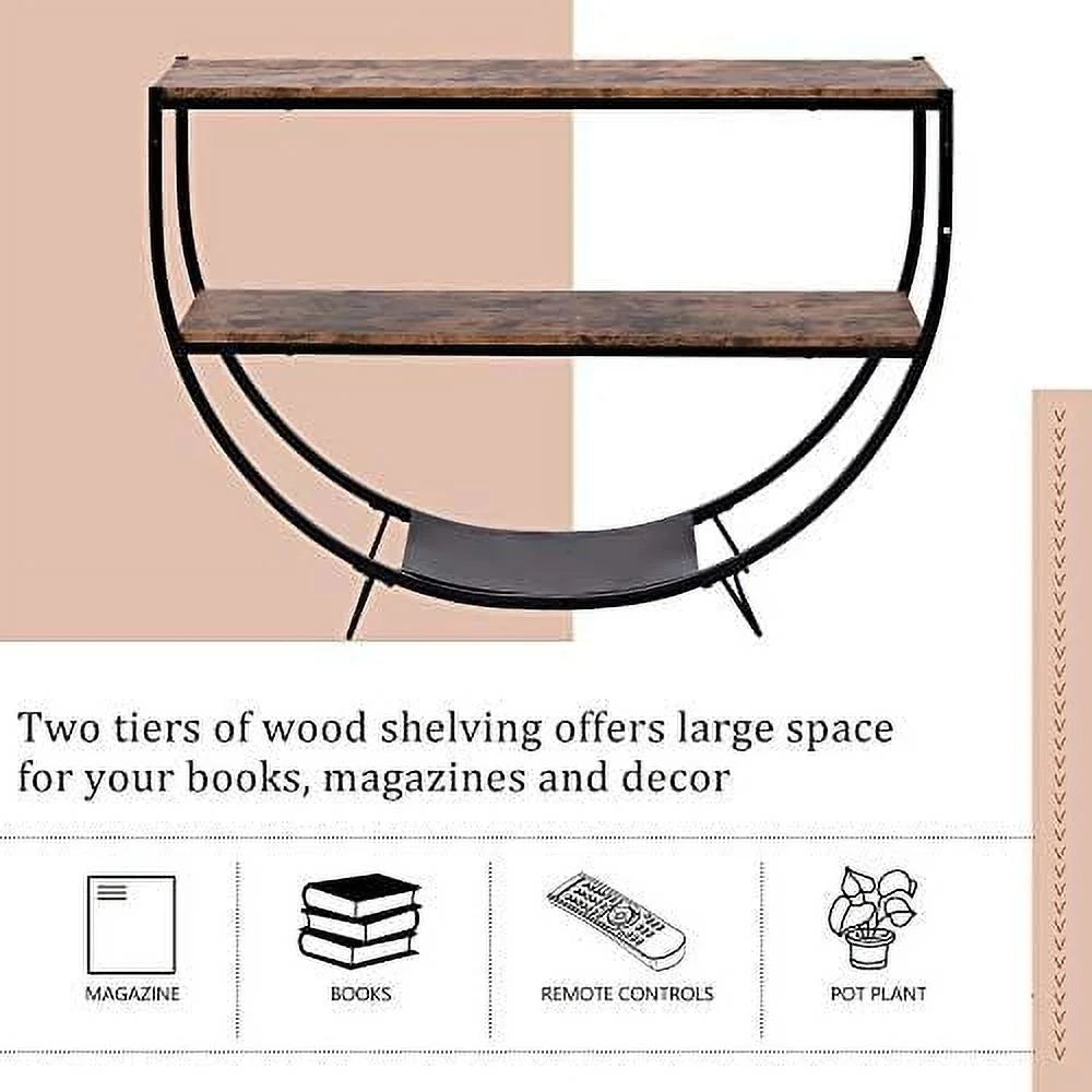 48" Demilune Shape Console Table with Open Shelf Rustic Brown X1115