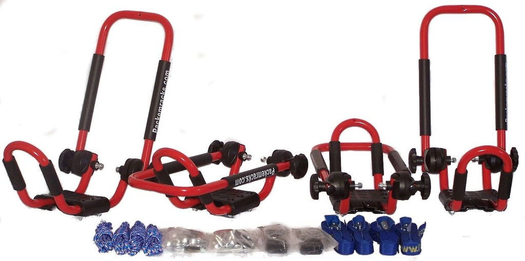 FIRE ENGINE RED FOLDING KAYAK RACK ROOF TOP AND WALL CARRIER BUNDLE B5108