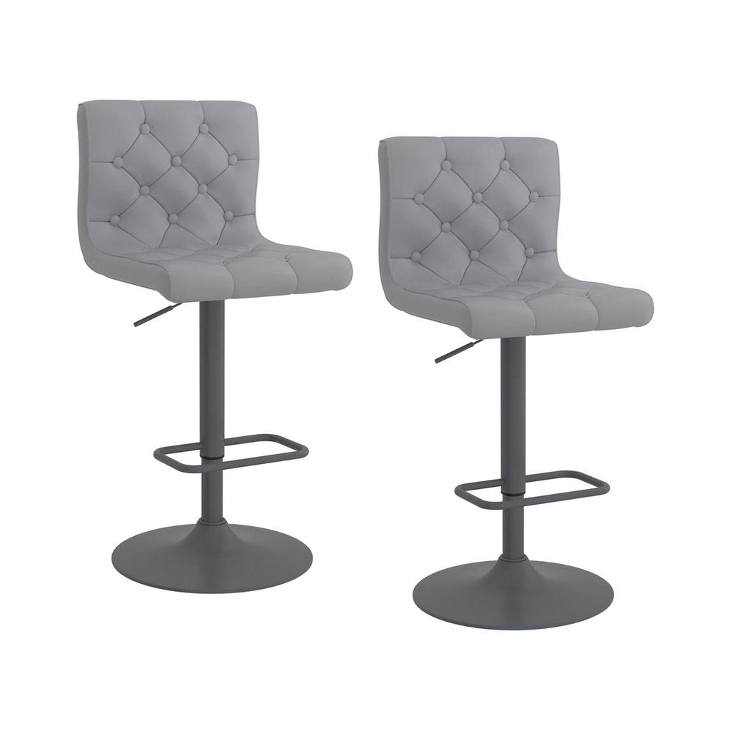 Grey Faux Leather Tufted Adjustable Stool Set of 2 B807985