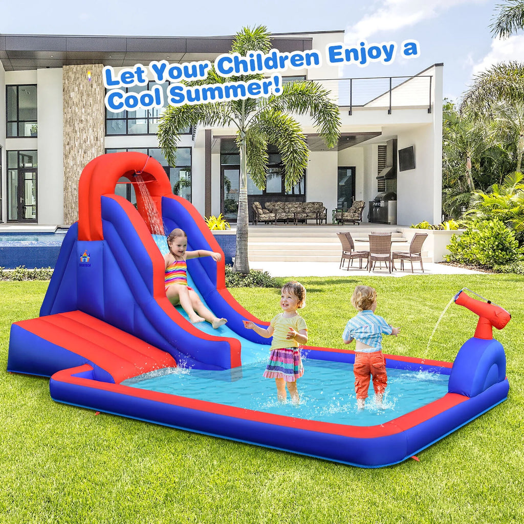 Inflatable Waterslide with Climbing Wall Slide Splash Pool Swim Rings Y20383