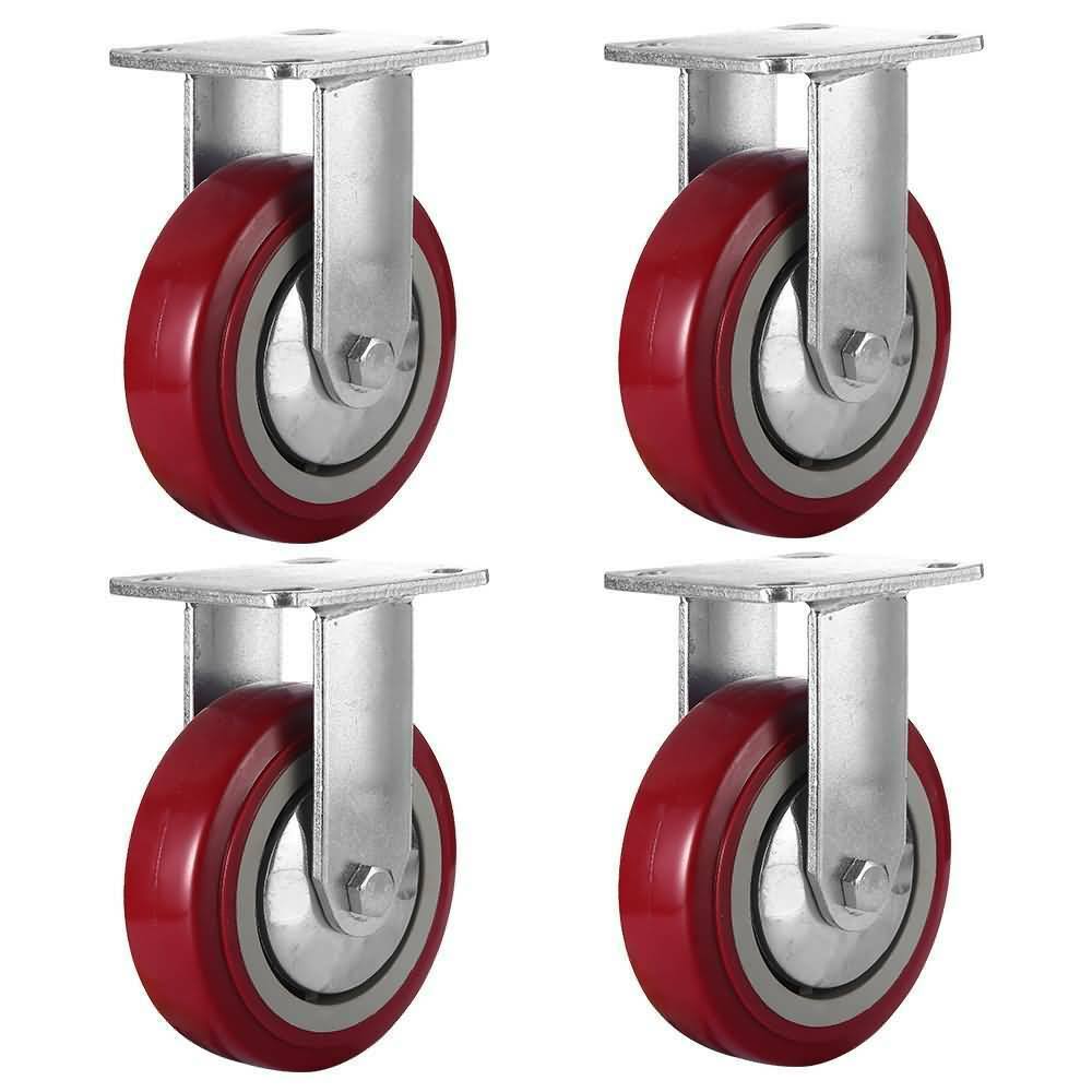 4 Pack 6x22 Heavy Duty Non Swivel Plate Maroon PU Rigid Fixed Wheels H738662