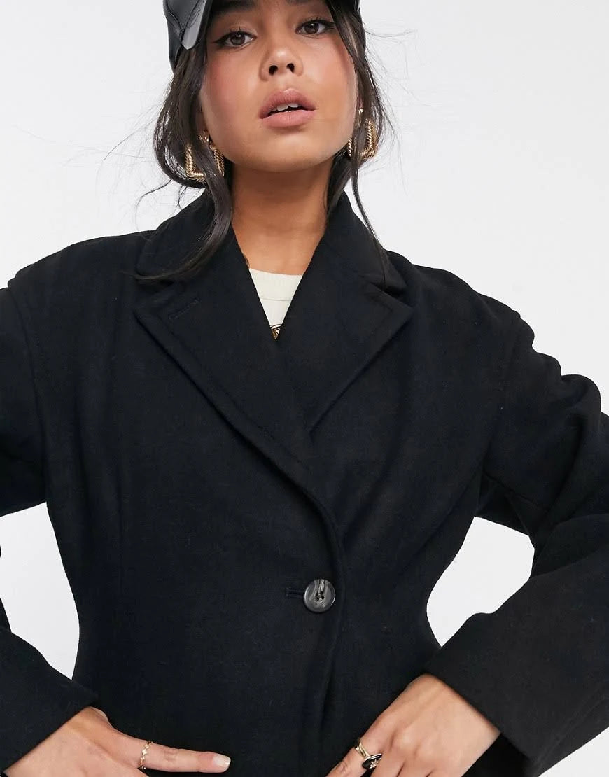 Black Longline Wool Coat O1763