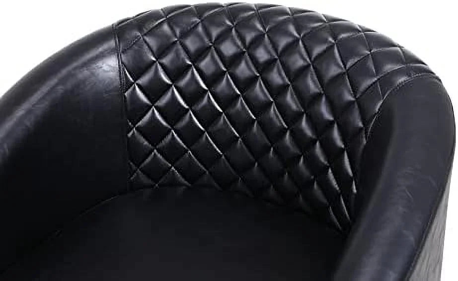 Brown Leather Tufted Barrel Chair with Wood Legs Z9593