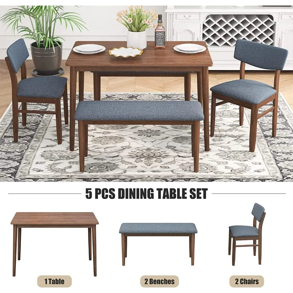 Rubber Wood Dining Table with 2 Benches and 2 Chairs M769
