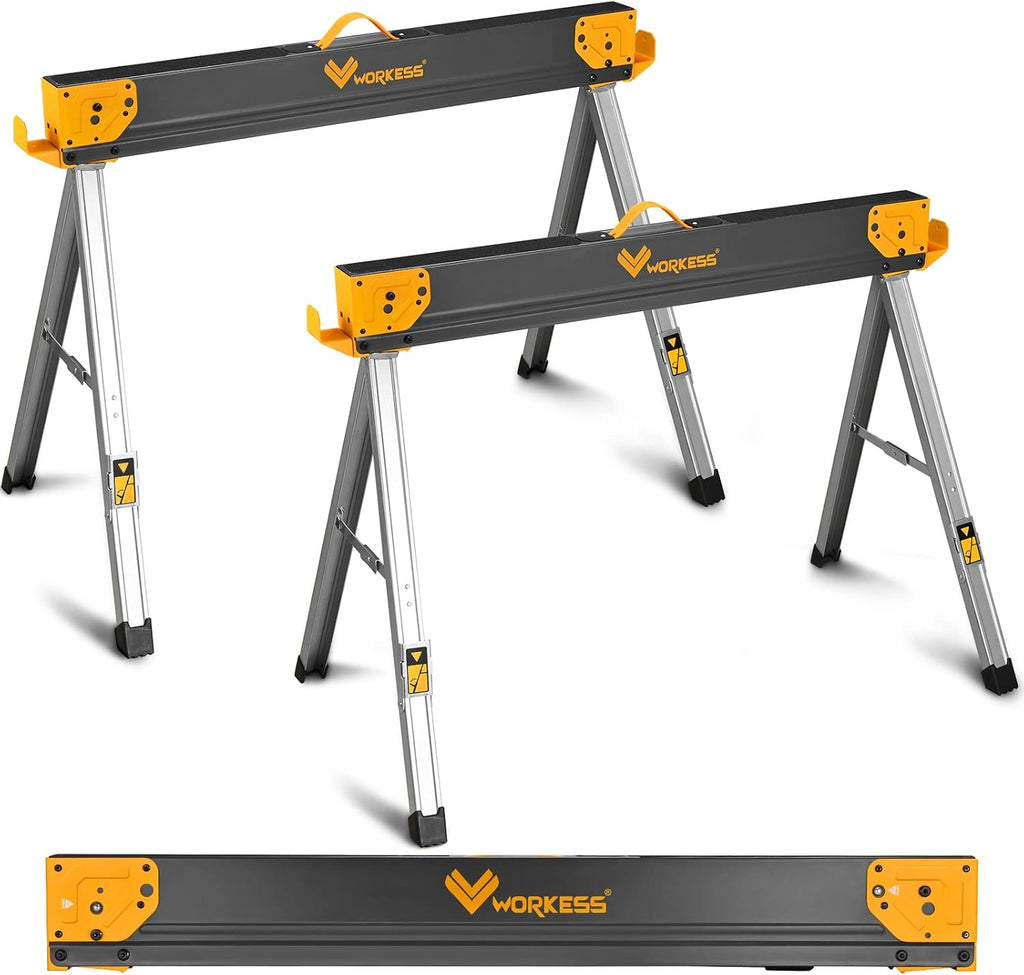 Sawhorse Portable Folding Workbench, 1300lbs Capacity 2 Positions, 2 Pack E52284